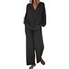 Generico Completo Elegante Donna di Lino e Cotone Lungo, Tute Due Pezzi da Passeggio Maniche Lunghe Blusa + Pantaloni con Coulisse Completi Leggero Moda Set 2025 per Spiaggia Lavoro Vacanza