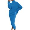 Generic Vestito in maglia da donna, 2 pezzi, tinta unita, maniche lunghe, maglione alto e gonna a maglia, maglione a collo alto, abito lavorato a maglia, tute in Aotumne invernale, Midi, blu, 4XL