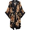 R Revise Revise - Vestaglia da donna - RE-633 - Kimono - Viscosa (80%) e Seta (20%) - Elegante - Nero - Oro L-XL