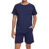 Winovia Pigiama corto da uomo, in cotone, girocollo, pigiama da notte, Blu scuro, M