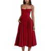 midelxp Abito da donna a corsetto elegante con spalline sottili, bustino midi con orlo plissettato, taglio basso, abito da ballo con tasche, L012-rosso, M