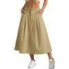 GRECERELLE Gonna lunga estiva da donna, casual, maxi gonna cargo tinta unita, elastica, a vita alta, vestito linea A con tasche, per donna, cachi, XXL