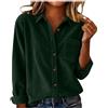 Generic Camicie in velluto a coste da donna a maniche lunghe con colletto e bottoni camicetta oversize fidanzato top giacche con tasca superiore, Verde, M