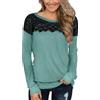 BesserBay Maglia da donna a maniche lunghe, elegante, con pizzo nero, comoda felpa S-XXL