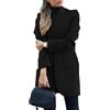 Suncadmious Trench da Donna con Colletto alla Coreana di Base Giacca Slim Fit Cappotto a pisello con Risvolto Dentellato (Nero,S)