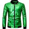 WAZHAKU Blouson - Giacca da uomo con paillette, stile metallizzato, 70s, discoteca, festa di Natale, Varsity Jacket Zip-up Slim Fit Streetwear lucido da pilota, R verde., L