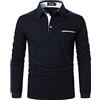 AIOIDI Polo Uomo Manica Lunga Slim Fit Cotone Strisce Plaid T Shirt con Tasche，Blu 2，XL