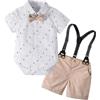 Volunboy Bimbo Neonato Completini e Coordinati Gentiluomo, Fiocco Camicia e Bretelle Pantalocini(Bianco,12-18 mesi,Taglia 80)