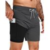 TARAINYA Costume Uomo Mare Zip 2‑in‑1 Estate Grigio Scuro XL