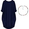 aromm Abito da Camicie Donna Scollo Tondo Sciolta Pianura Casual Taglia Grossa Midi Vestito con Tasche