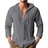PRIVIMIX Camicia Uomo Lino Manica Lunga con Cappuccio Cotone Maglietta Maniche Lunghe Grigio 3XL