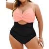 heekpek Costume da Bagno Donna Taglie Forti Push Up Imbottito Costume Intero Donna Contenitivo Pancia Scollo a V Mare Costumi Curvy, Rosa e Nero, M