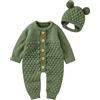 Verve Jelly Neonato Ragazzo Ragazza Maglione Lavorato A Maglia Pagliaccetto Tuta Manica Lunga Legging Tuta Tutina Autunno Inverno Vestiti con Cappello Caldo Verde 66 0-3 Mesi