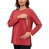 Love2Mi Maglietta da allattamento da donna, a maniche lunghe, con chiusura lampo nascosta, apertura per allattamento, abbigliamento premaman, Legno rosso, M