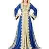 KBOPLEMQ Abito musulmano da donna, Abaya Islamico Marocchino Ramadan Robe Senza Hijab Caftano arabo a lunghezza intera Abbigliamento etnico con cintura Abbigliamento da preghiera per le donne, O blu.,