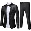 YFFUSHI Abito Jacquard Uomo 2 Pezzi 1 Bottone Risvolto Sciarpa Matrimonio Cerimonia Lusso Giacca Pantaloni Farfallino, Nero, XL