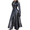 MANYMANY Trench da Donna Cappotto Lungo da Donna in Ecopelle Nera Giacca in Pelle con Vita con Borchie alla Moda