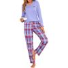 Jahetuul Pigiama Donna Cotone Lungo Set di Pigiami da Donna Invernale Caldo | Maglietta Scollo a V e Pantaloni Lunghi a Quadri con Tasca Casual per la Casa