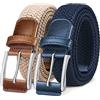 BULLIANT Cintura Uomo 2 Pezzi, Cinture Elastica Intrecciata con Fibbia in Lega di Zinco 35mm(Beige/Blu Antico-105cm/30-34vita regolabile)