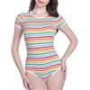 Landofgenie Bodies per Le Donne One Piece Body Jumpsuit Cotone Manica Corta Onesie Pigiama Nightwear Stripe