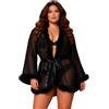 ohyeahlady Vestaglia Donna Sexyhot Taglie Forti Kimono Corto con Piume Accappatoio Morbido Camicia da Notte Estiva Curvy Pigiama Sexyhot Costume da Bagno Abito Intimo Curvy Lingerie Nero,XL-XXL