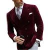 Hinewsa Borgogna Doppio Petto Velluto Mens Blazer Elegante Singolo Cappotto Vestito Cena Giacca Risvolto Abbigliamento, Come modello, S