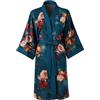 Ledamon Kimono corto da donna - Accappatoio da notte con tasca floreale, verde scuro, One Size