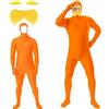 Generico Costumi Halloween per Adulti Uomo Donna Tuta Arancione con Baffi e Sopracciglia Costume Da Carnevale Arancione Open Face Cosplay Tuta Intera Invisibile Seconda Pelle Palline In Maschera (Orange+, XXL)