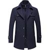 WAZHAKU - Cappotto invernale da uomo, slim fit, a due pezzi, per business e tempo libero, in lana, con colletto alla coreana, Peacoat, cappotto invernale caldo, con giacca interna integrata, cappotto