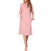 Wikoan Camicie da Notte da Donna, Maniche Lunghe Cotone Camicia da Notte Elegante a Pizzo Camicie da Notte Donna con Bottoni Tasche Rosa,M