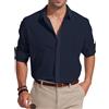 Friptspyg Uomo Camicia Lino Cotone a Maniche Lunghe Estiva Casual Camicia da Spiaggia Camicie Taglio Regolare, Marino Blu M