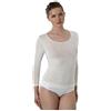 EMMEBIVI Canottiera Donna Manica Lunga in Lana E Seta Capo Realizzato in Lana Merino Extra Fine. Disponibile nei Colori Bianco e Nero.