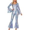 Generisch Costume da donna anni '70, con paillette, tuta da discoteca, metallizzata, con brillantini, per carnevale, feste, feste
