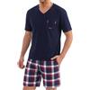 Uniexcosm Pigiama Estivo Uomo Estivi Cotone Corti Scollo a V Pigiama da Uomo Pigiama Corto Uomo Cotone con Tasche Blu Navy 3XL