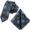 GASSANI Set Elegante Cravatta Uomo Paisley Fiore Sottile Slim 6 cm, Nera Blu Oltremare, Lunghezza Extra Lungo, Con Pochette Fazzoletto, Matrimonio
