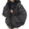 Sumleno Giacca Sherpa per donne adolescenti ragazze reversibile Y2k zip up felpa con cappuccio in pile pelliccia grunge cappotto invernale Cutecore vestiti coreani, Nero, XXL