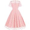 Generic Abito Vintage Retrò degli Anni '50 da Donna Manica Corta Girocollo Cuore Stampa Ricamo Volant Maglia Abito Swing (Manica Flutter Rosa,M)