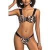 SHEKINI Costume da bagno da donna a fascia, con schiena scoperta, sexy, con blocco di colore, taglio alto, Cheeky, costume da bagno in due pezzi, motivo leopardato, L