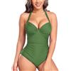 NLAND Costume Intero Donna Scollo a V Push Up Imbottito Reggiseno Curvy Costume da Bagno Intero Estivo con Controllo della Pancia，Verde Oliva，XXL