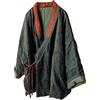 NFYM Giacca corta imbottita da donna in cotone, stile Kimono, con chiusura a wrap, stile Hanfu cinese, stampa patchwork, sciolta, verde scuro, Taglia unica