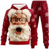 Générique Set Pigiama Natalizio per Uomo Set Due Pezzi Divertente con Smiley Babbo Natale Felpa con Cappuccio Oversize con Stampa Natalizia e Pantalone Largo Skateboard Hip-Hop Disco Streetwear, rosso