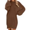 Generisch Vestiti Lana Maglione Maglia calda Manica lunga Tasca Mini-Sweator Abbigliamento Vestito Jersey Donna Manica corta, marrone, XXL