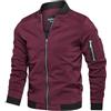 Jinsha Uomo Primavera-Autunno Casual Bomber Leggero Jacket Classica Cotone Softshell Cappotto Sottile Sportiva All'Aperto Collo da Baseball Estivo Giacca Militare Comodo Varsity Giubbotto Rosso XS