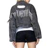 Goolecrimp Donna Moda Frangia Strass Giacca Denim Elegante Sciolto Tendenza Casual Giacca Sexy Risvolto Foro Breve Giacca Denim (Nero,S)