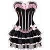 Josamogre Corsetto Abito Striscia Pizzo Fiori Bustino con Gonna Tutu Barocco Intimo Elegante Burlesque Donna Nero Rosa S