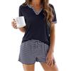 Demegimi Pigiama Donna Corto Estivo in Cotone, Completo Notte Due Pezzi con Maglia Scollo a V e Pantaloncini a Righe, Set Loungewear Comodo e Morbido