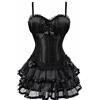 Josamogre Corsetto Bustino con Gonna Tutu Donna Pizzo Fiori Tracolla Gothic Lingerie Sexy Burlesque Natale Nero 4XL