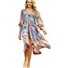 YOUKD Cardigan in Cotone da Donna Kimono Lungo Boemo Costume da Bagno da Spiaggia Coprire Il Vestito Abito Taglie Forti