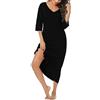 Uniexcosm Camicia Notte Lunga, Camicia da Notte Manica Corta Camicia Notte Donna Cotone Leggero Camicia Bottoni con Scollo a Vcon Tasca Adatto Casa e Casuale D-Nero 3XL