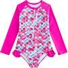 WYTbaby Costume da bagno da bambina, a maniche lunghe, a sirena, costume intero estivo da 3 a 8 anni, Rosso rosato, 3-4 Anni